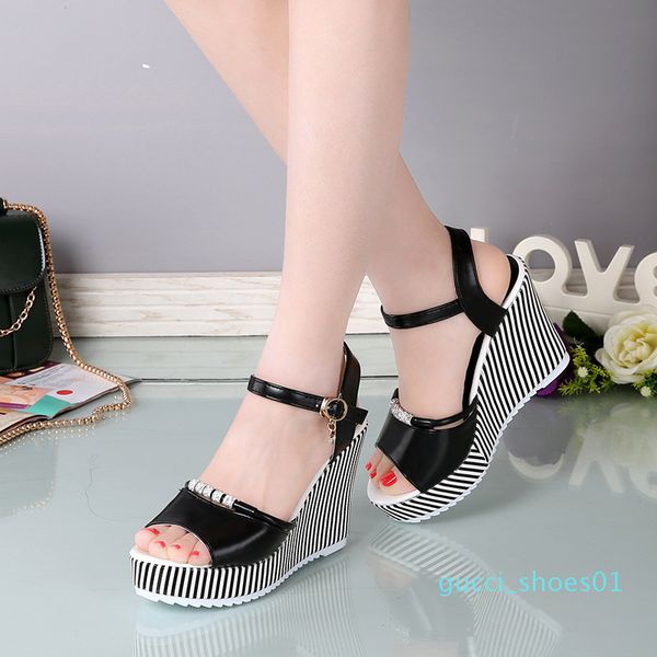 women wedge sandals peep toe platform 10cm high heels sandals fashion buckle rhinestone party shoes black white g01
women wedge sandals peep toe platform 10cm high heels sandals fashion buckle rhinestone party shoes black white g01