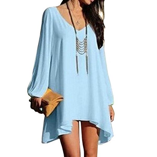 women's long batwing sleeve mini v-neck irregular hem casual loose chiffon dress, Black;gray
women's long batwing sleeve mini v-neck irregular hem casual loose chiffon dress, Black;gray
