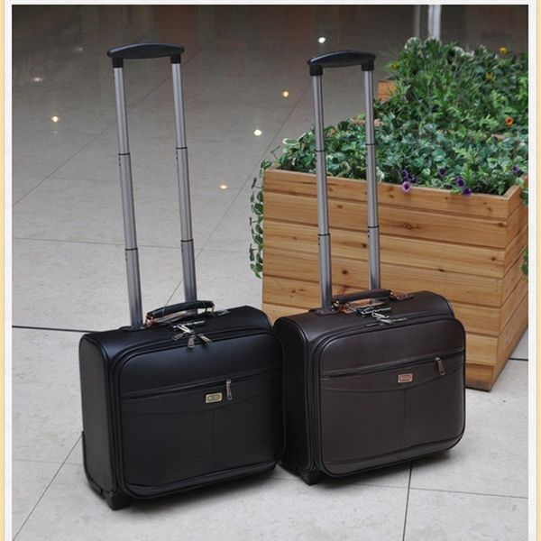 

letrend business rolling luggage casters 18 inch men multifunction carry on wheels suitcases trolley pu leather travel bag trunk
