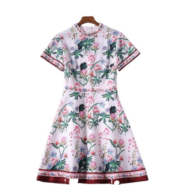 summer new short sleeve beaded diamond stand collar floral printed dress 200413jt01, Black;gray
summer new short sleeve beaded diamond stand collar floral printed dress 200413jt01, Black;gray
