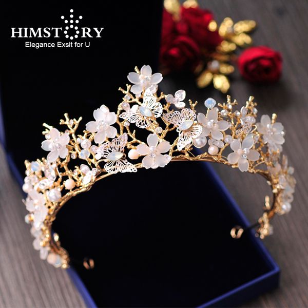 himstory european brides gold tiara crown butterfly floral wedding hair accessories bridal flower hair jewelry, Golden;white 
himstory european brides gold tiara crown butterfly floral wedding hair accessories bridal flower hair jewelry, Golden;white