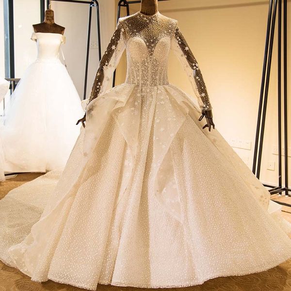 luxury high neck lace ball gown wedding dresses long sleeves beaded appliqued ruffles royal train wedding bridal gowns real image cph020, White
luxury high neck lace ball gown wedding dresses long sleeves beaded appliqued ruffles royal train wedding bridal gowns real image cph020, White