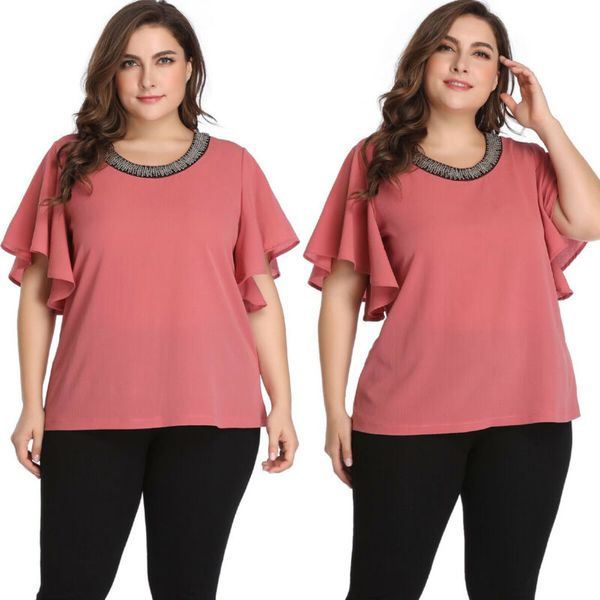 women summer short sleeve crew neck lace solid casual loose shirt plus size, White
women summer short sleeve crew neck lace solid casual loose shirt plus size, White