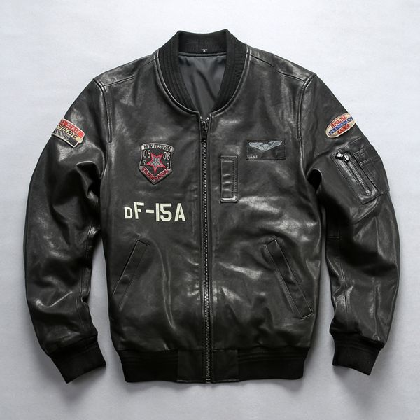 2019 fashion genuine leather jacket men sheepskin flight jacket mens slim fit bomber baseball coat male, Black
2019 fashion genuine leather jacket men sheepskin flight jacket mens slim fit bomber baseball coat male, Black