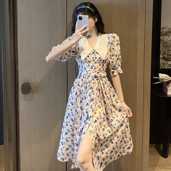 2020 summer new retro baby collar waist collection dress temperament chiffon floral medium length women's dress, Black;gray
2020 summer new retro baby collar waist collection dress temperament chiffon floral medium length women's dress, Black;gray