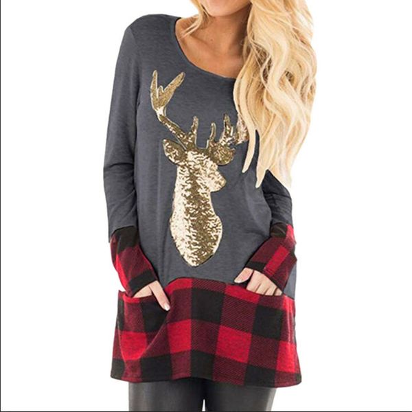 women plaid christmas t-shirt long sleeve elk print shirts casual tees sequins reindeer o-neck blouses blusas ljja3514, White
women plaid christmas t-shirt long sleeve elk print shirts casual tees sequins reindeer o-neck blouses blusas ljja3514, White