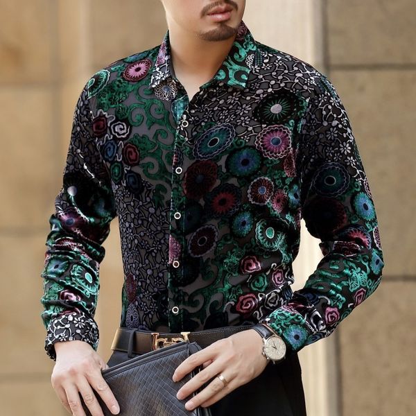 green immitate silk see throughs hawaii shirt long sleeve autumn hollow out mens button party shirts for men, White;black
green immitate silk see throughs hawaii shirt long sleeve autumn hollow out mens button party shirts for men, White;black