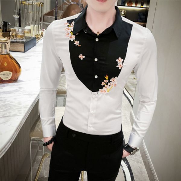 2020 night men's professional korean handsome shirt social guy network red tide brand prom nightclub printed shirt dress, White;black
2020 night men's professional korean handsome shirt social guy network red tide brand prom nightclub printed shirt dress, White;black