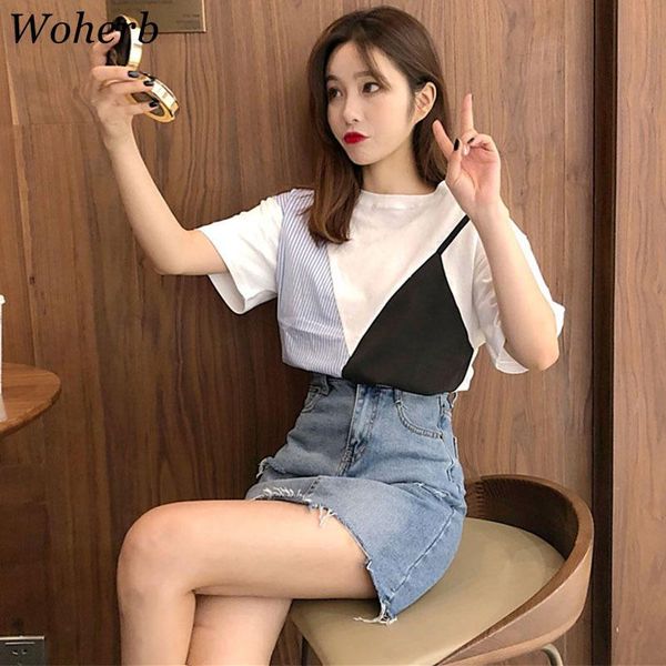 2019 summer korean t shirt women striped patchwork harajuku woman clothes graphic tees kawaii t-shirts 21137, White
2019 summer korean t shirt women striped patchwork harajuku woman clothes graphic tees kawaii t-shirts 21137, White