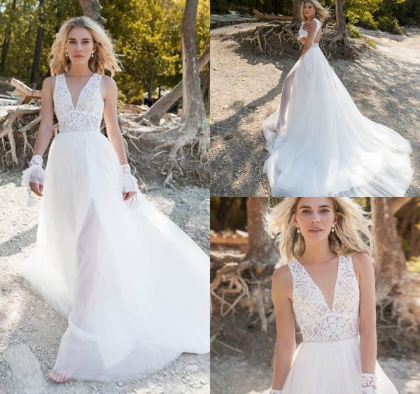 2019 bohemian wedding dresses jewel neck lace appliques v neck beach bridal gowns sweep train a line boho wedding dress robe de mariee, White
2019 bohemian wedding dresses jewel neck lace appliques v neck beach bridal gowns sweep train a line boho wedding dress robe de mariee, White