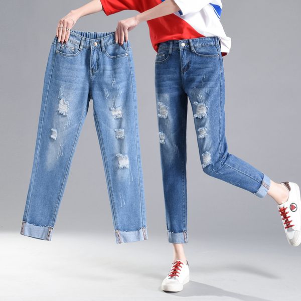 spring summer plus size denim jeans nine pants women high waist hole pants fat sister loose thin straight harem jean femme, Blue
spring summer plus size denim jeans nine pants women high waist hole pants fat sister loose thin straight harem jean femme, Blue
