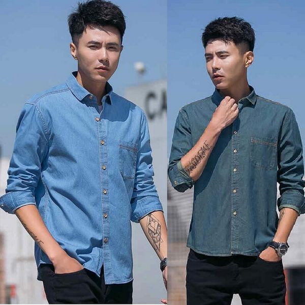 2020 men's long-sleeved shirt cotton youth slim casual denim shirt fashion men denim single breasted cotton, White;black
2020 men's long-sleeved shirt cotton youth slim casual denim shirt fashion men denim single breasted cotton, White;black