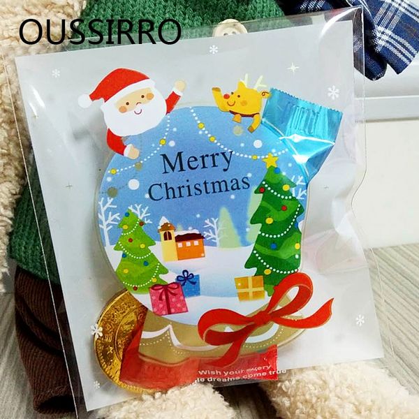 10*11cm Cute Cartoon Gifts Bags Christmas Cookie Packaging Self-adhesive Plastic Bags For Biscuits Candy Food Cake Package