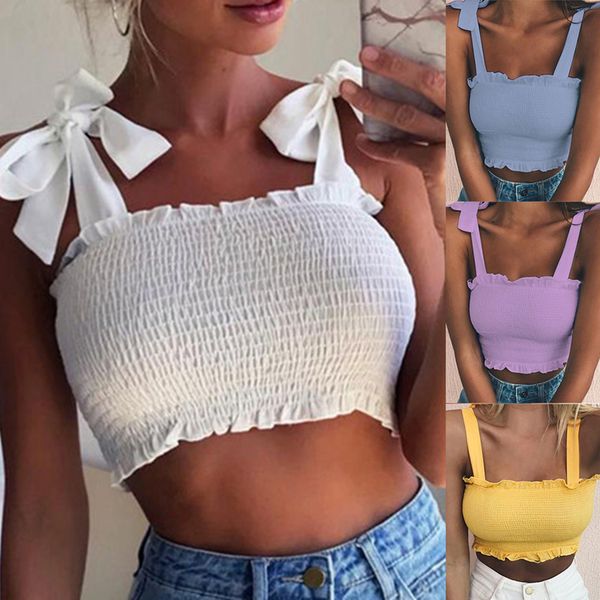 2020 new summer women sleeveless slim ruffled bandage vest solid color tank crop female summer beach crop, White;black 
2020 new summer women sleeveless slim ruffled bandage vest solid color tank crop female summer beach crop, White;black