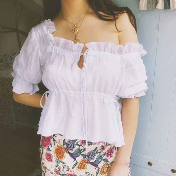 summer cute crop female retro wooden ear neck drawstring straps short-sleeved wild shirt blouse for womens shirt, White
summer cute crop female retro wooden ear neck drawstring straps short-sleeved wild shirt blouse for womens shirt, White