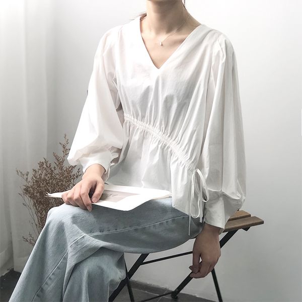 2020 summer new korean style v-neck shirt drawstring fashion lantern sleeve long-sleeved shirt women's design blouse women's, White
2020 summer new korean style v-neck shirt drawstring fashion lantern sleeve long-sleeved shirt women's design blouse women's, White