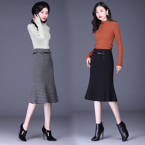 woolen plaid skirt women's autumn and winter 2019 new style mid-length fishtail skirt slimming wrapped step, Black
woolen plaid skirt women's autumn and winter 2019 new style mid-length fishtail skirt slimming wrapped step, Black