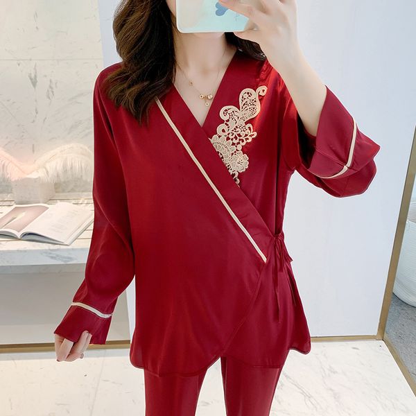 2020 new women burgundy sleepwear silky pajamas set satin pyjamas lace bathrobe casual kimono robe gown nightgown homewear, Black;red
2020 new women burgundy sleepwear silky pajamas set satin pyjamas lace bathrobe casual kimono robe gown nightgown homewear, Black;red