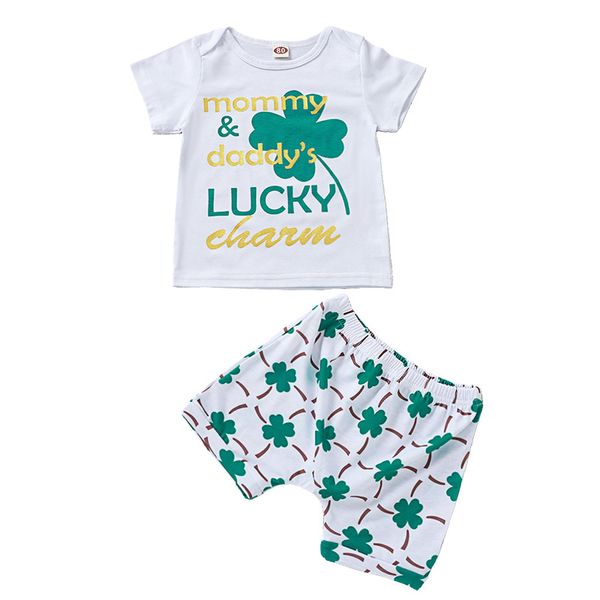 boys cotton clover print short sleeve and short trousers set two-piece children summer t-shirt and short pant suit zht 376, White
boys cotton clover print short sleeve and short trousers set two-piece children summer t-shirt and short pant suit zht 376, White