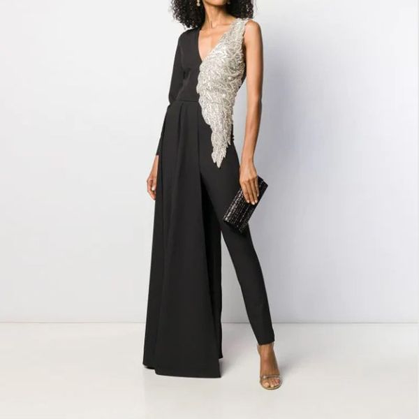 2019 european and american foreign trade new womens dress deep v slim jumpsuit, White;black
2019 european and american foreign trade new womens dress deep v slim jumpsuit, White;black