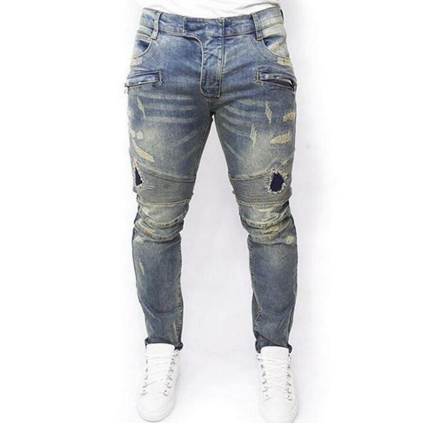 mens designer jeans fashion hole broken washed motorbike denim pants street style scratched skinny pencil jeans, Blue
mens designer jeans fashion hole broken washed motorbike denim pants street style scratched skinny pencil jeans, Blue
