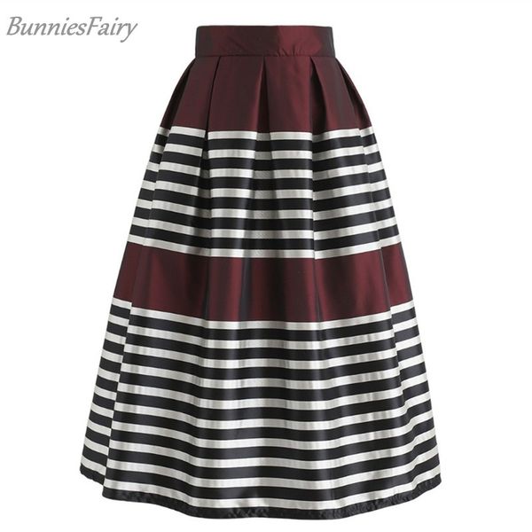 bunniesfairy 2018 autumn women retro classic black white striped print high waist pleated midi skirt in wine
bunniesfairy 2018 autumn women retro classic black white striped print high waist pleated midi skirt in wine
