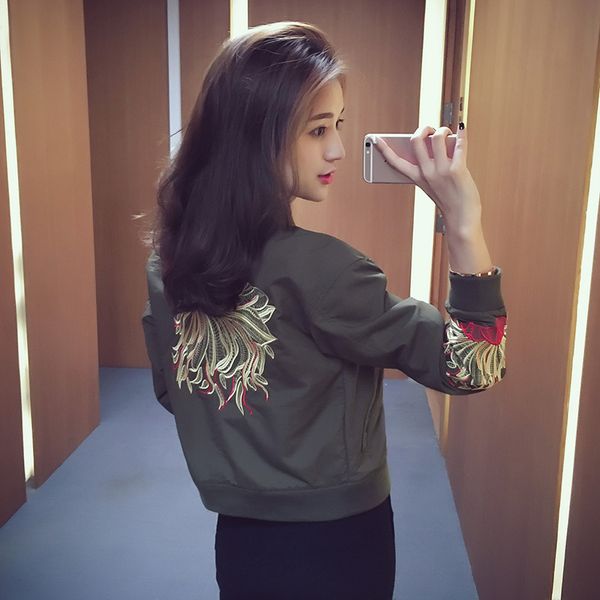 tyhru female autumn loose short embroidery harajuku style wild baseball uniform jacket, Black;brown
tyhru female autumn loose short embroidery harajuku style wild baseball uniform jacket, Black;brown