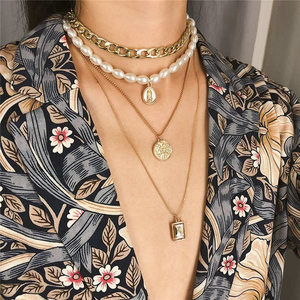 fan gothic punk multi layer pearl necklace for women rhinestone virgin mary coin pendant necklace women girls jewelry gift, Silver
fan gothic punk multi layer pearl necklace for women rhinestone virgin mary coin pendant necklace women girls jewelry gift, Silver