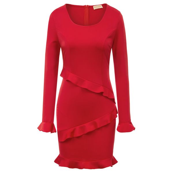 dress women's ruffles decorated bodycon dress long sleeve u-neck hips-wrapped plain color fit luxury elegant dresses mini, Black;gray
dress women's ruffles decorated bodycon dress long sleeve u-neck hips-wrapped plain color fit luxury elegant dresses mini, Black;gray