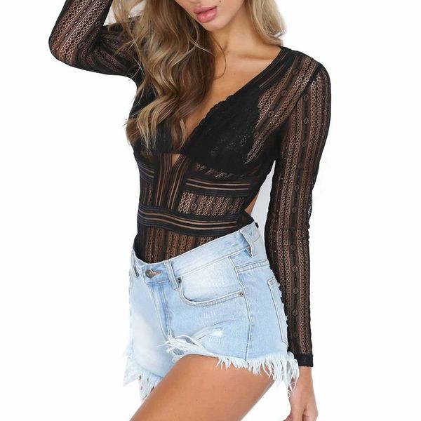 women bodycon solid lace bodysuit skinny female long sleeve backless jompers party v-neck transparent bodysuits, Black;white
women bodycon solid lace bodysuit skinny female long sleeve backless jompers party v-neck transparent bodysuits, Black;white
