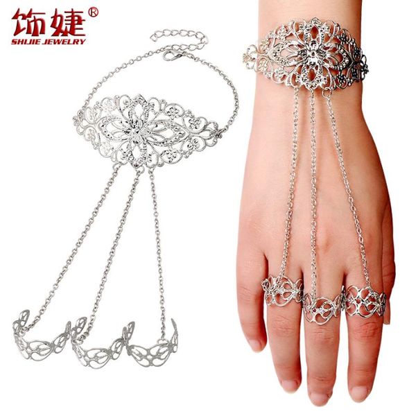 link, chain 2021 trend retro hollow silver bracelet accessories ring all-in-one bracelets for women, Black
link, chain 2021 trend retro hollow silver bracelet accessories ring all-in-one bracelets for women, Black