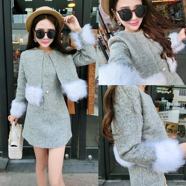 women dresses age-reducing slimming woolen fashion two-piece suit womens furry stitching short coat high waist a- line vest dress, White;black
women dresses age-reducing slimming woolen fashion two-piece suit womens furry stitching short coat high waist a- line vest dress, White;black