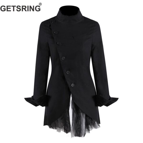 getsring women coat inclined button women jacket mesh spliced irregular female coats long black coat jackets spring, Black;brown
getsring women coat inclined button women jacket mesh spliced irregular female coats long black coat jackets spring, Black;brown