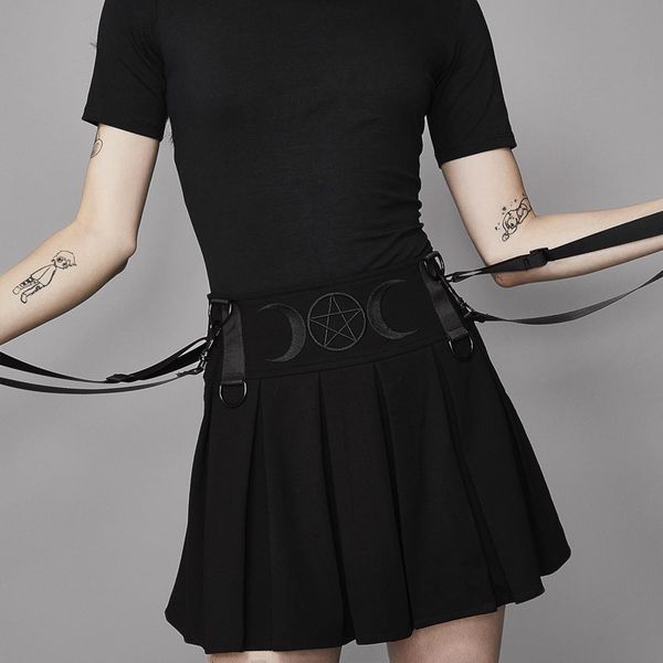 dark embroidery pentagram a-line skirt women gothic short pleated skirt with rbbon black side zipper mini pencil
dark embroidery pentagram a-line skirt women gothic short pleated skirt with rbbon black side zipper mini pencil