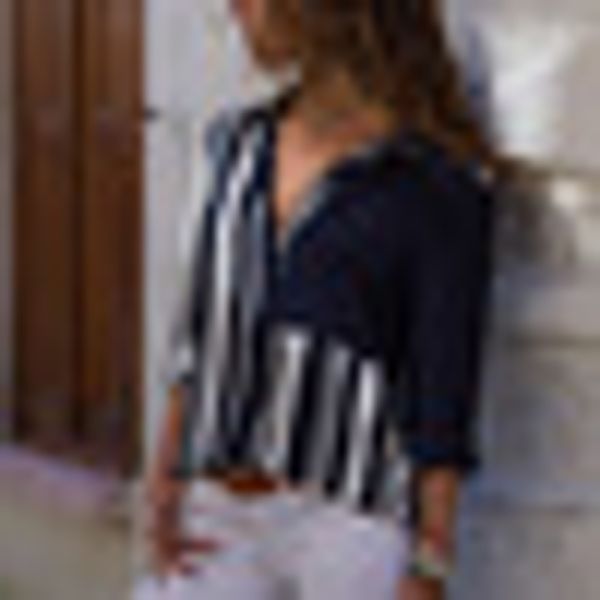 women fashion casual stitching striped button shirt ladies loose long sleeve blouse blusas mujer de moda #20, White
women fashion casual stitching striped button shirt ladies loose long sleeve blouse blusas mujer de moda #20, White