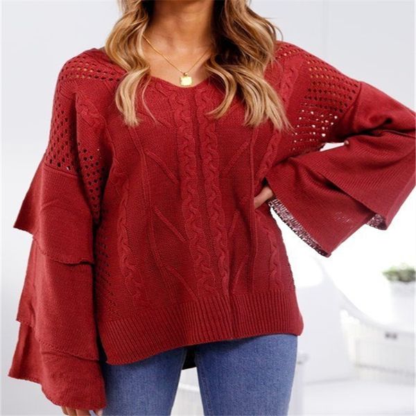 women winter v neck loose ruffled sleeve knitted sweaters oversized style knitwear sweaters hollow out sweater woolen knit, White;black
women winter v neck loose ruffled sleeve knitted sweaters oversized style knitwear sweaters hollow out sweater woolen knit, White;black