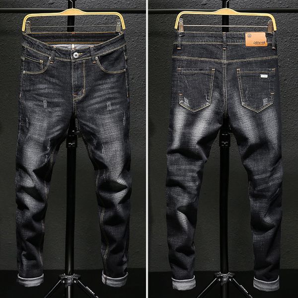 men's jeans men elastic fit korean street pencil pants black color business for male, Blue
men's jeans men elastic fit korean street pencil pants black color business for male, Blue