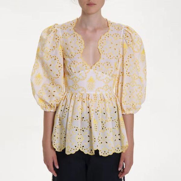 designer embroidery hollow out women shirt runway women shirts lantern sleeves ladies embroided blouse, White
designer embroidery hollow out women shirt runway women shirts lantern sleeves ladies embroided blouse, White