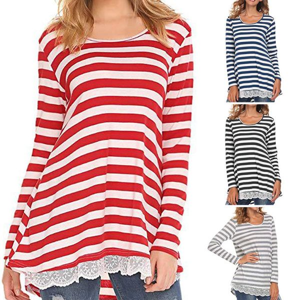 fashion brand women's long sleeve lace stripe loose casual shirt summer t-shirt, White
fashion brand women's long sleeve lace stripe loose casual shirt summer t-shirt, White