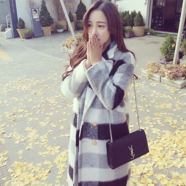 fashion woolen coat autumn winter 2019 new medium and long loose striped plaid coat, Black
fashion woolen coat autumn winter 2019 new medium and long loose striped plaid coat, Black