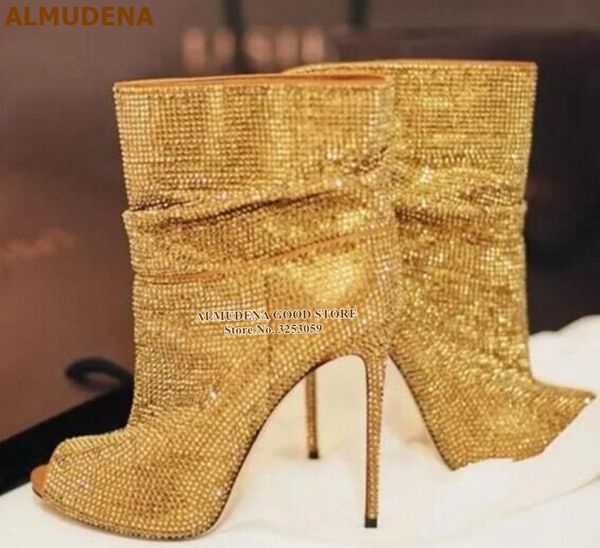 almudena women gold silver crystal ankle boots open toe folded loose dress boots stiletto heels bling bling motorcycle, Black
almudena women gold silver crystal ankle boots open toe folded loose dress boots stiletto heels bling bling motorcycle, Black