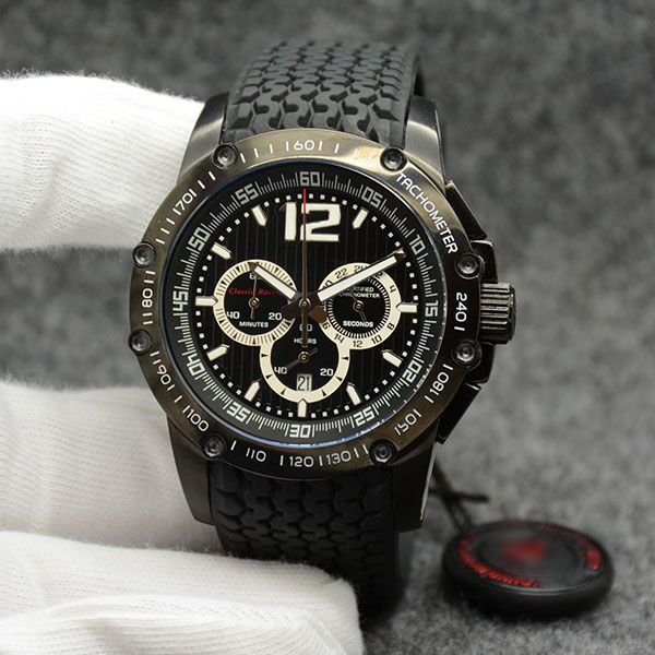 Наружная Mile Migla Chronograph 45.5MM Кварцевый черный циферблат Мужские часы Спортивный сти