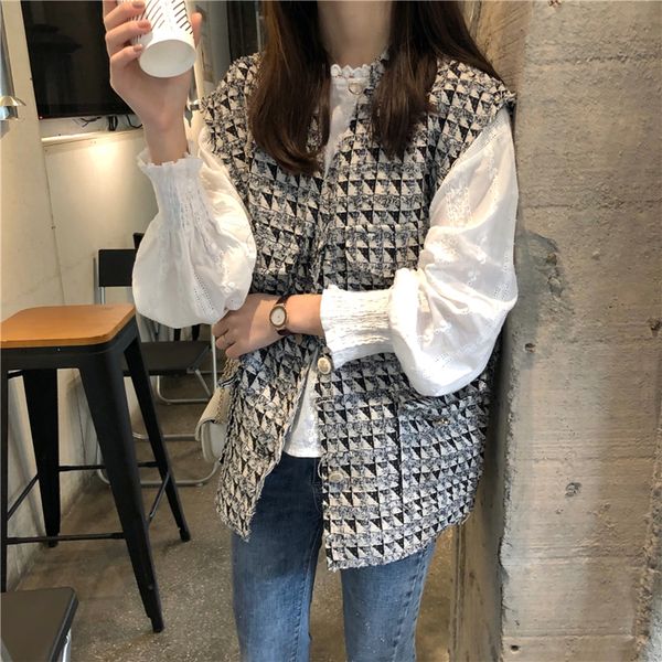 women spring summer korea style vintage plaid loose sleeveless garment vest jacket female girl casual oversize coat cloth vest, Black;white
women spring summer korea style vintage plaid loose sleeveless garment vest jacket female girl casual oversize coat cloth vest, Black;white