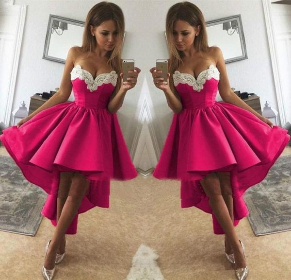 fuschia satin ruched high low short prom dresses with white applique sweetheart cocktail party homecoming dress bride graduation dress, Black
fuschia satin ruched high low short prom dresses with white applique sweetheart cocktail party homecoming dress bride graduation dress, Black