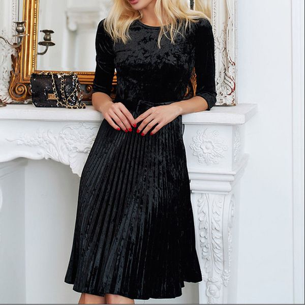februaryfrost women slim velvet pleated dress fashion round neck three quarter sleeve dresses party clubwear, White;black
februaryfrost women slim velvet pleated dress fashion round neck three quarter sleeve dresses party clubwear, White;black