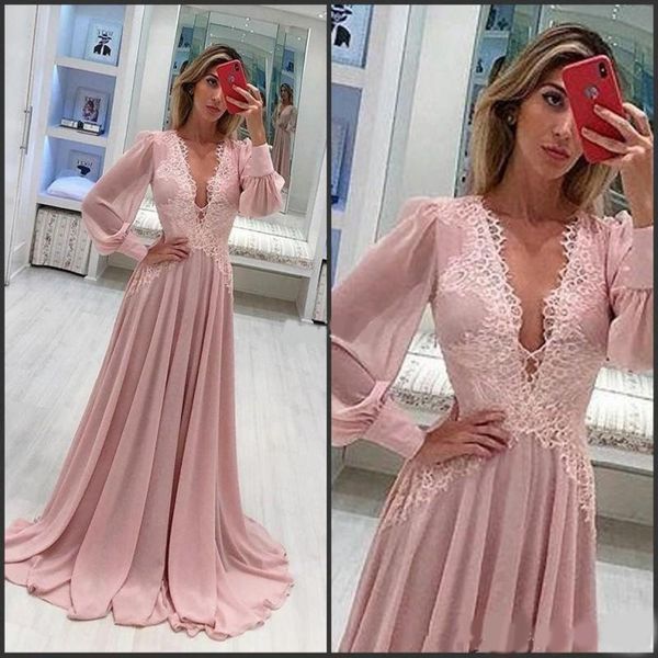 dusty rose deep v neck evening dresses sweep train chiffon a line formal party prom gown with long sleeves special evening gowns, Black;red
dusty rose deep v neck evening dresses sweep train chiffon a line formal party prom gown with long sleeves special evening gowns, Black;red