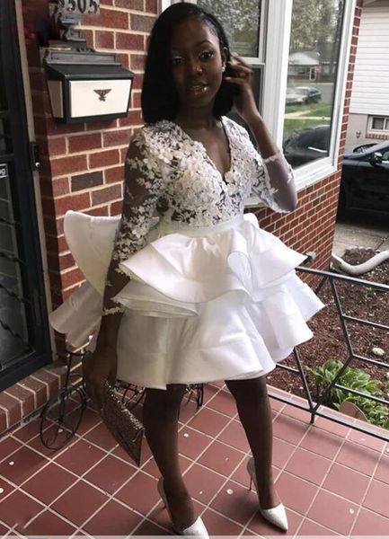 2019 white prom dresses a line ruffles v neck long sleeves robe de soiree appliques formal evening gown, Black
2019 white prom dresses a line ruffles v neck long sleeves robe de soiree appliques formal evening gown, Black