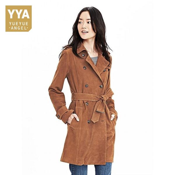 100% real leather windbreaker coat woman brown belt double breasted women long jacket european long sheepskin outerwear lady, Black
100% real leather windbreaker coat woman brown belt double breasted women long jacket european long sheepskin outerwear lady, Black