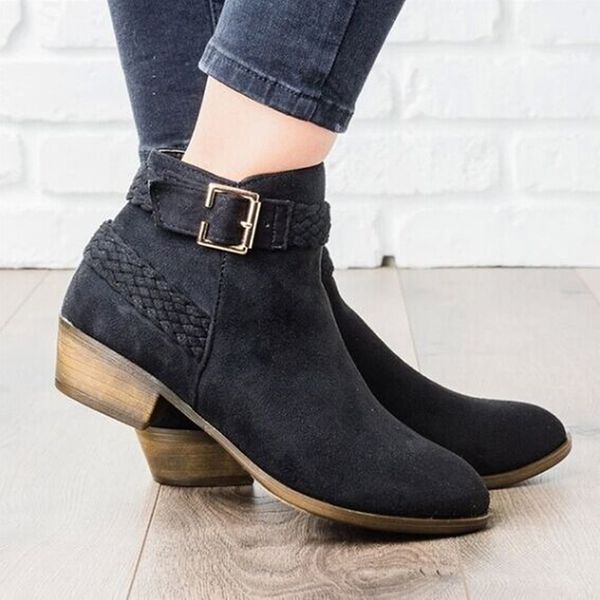 autumn new women shoes ankle boots short boots high-heel fashion pointed europe shoes woman plus size, Black