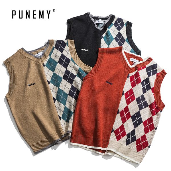 men vest sweaters sleeveless retro argyle pattern acrylic v-neck hip hop streetwear harajuku autumn new men's pullover sweaters, Black;white
men vest sweaters sleeveless retro argyle pattern acrylic v-neck hip hop streetwear harajuku autumn new men's pullover sweaters, Black;white